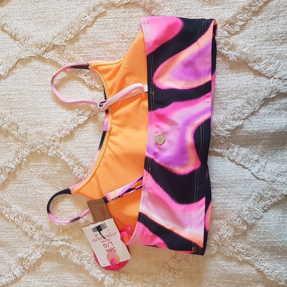 Justice pink and  orange psychedelic swirl twist detail bikini top - Picture 2 of 3